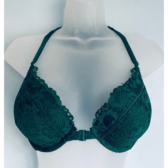 Victoria's Secret Bra Very Sexy Push Up 34D Racerback Green Lace - Picture 1 of 7